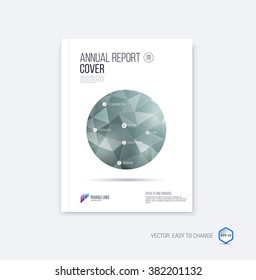 Abstract layout brochure template, cover design annual report, magazine, flyer or booklet in A4 with grey green round geometric shapes on polygonal background. Vector Illustration.
