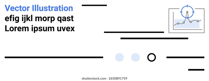 Abstract layout featuring placeholder text, random lines, a small image of a graph, and circles. Ideal for modern design, UXUI projects, minimalism, creative layouts, landing pages, placeholders, web
