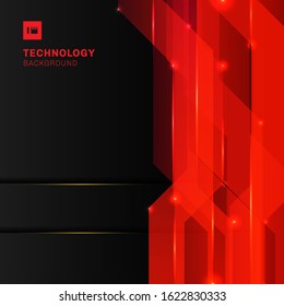 Abstract layout modern technology design template red geometric overlapping with lighting on black background. Vector illustration