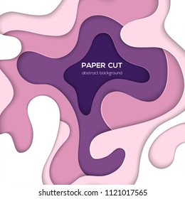 Abstract layout with paper cut shapes - vector illustration with place for your heading and info. Gradient texture, purple, pink and white colors. High quality carving art, flyer template