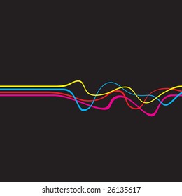 Abstract layout with wavy lines in a cmyk color scheme.  This vector image is fully editable.