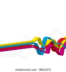 Abstract layout with wavy lines in a cmyk color scheme.  This vector image is fully editable.