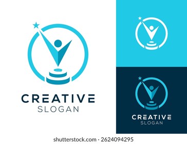 Líder abstrato no pódio e estrelas logotipo design para a comunidade, líderes e realização