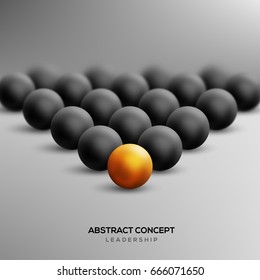 Abstract leadership concept with gold ball leading black ones. Vector illustration. Business teamwork and success