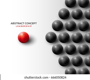 Abstract leadership concept with separated red ball leading black ones. Vector illustration. Business teamwork and success