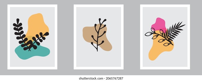 abstract leaf art templates with geometric elements. Suitable for social media posts, mobile apps, banners design and web internet ads. Vector fashion backgrounds.