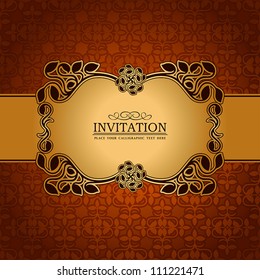 Abstract leaf background, exclusive, creative ornament, ornate, baroque, luxury, vintage, royal gold frame, banner, floral invitation card, antique style pattern template for design