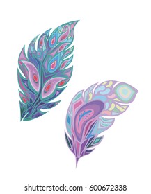 Abstract leaf or bird feather, isolated object, vector