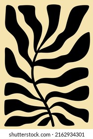Abstract leaf. Boho wall decor. Mid century art print. Hand drawn vector illustration.