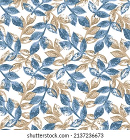 Abstract leaf classical retro style seamless pattern print,Artistic seamless pattern with abstract blue with beige leaves. Modern design for paper, cover, fabric, interior decor and other users.