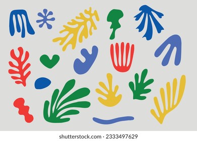 Resumen de las formas de corte de hojas sin fisuras. La moderna y colorida mano libre deja un diseño de fondo. Papel pintado de decoración inspirado en Matisse, símbolos naturales infantiles.