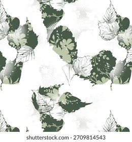Diseño de hojas Abstractas con Formas artísticas y Elementos botánicos modernos, creando un patrón sin costuras y con estilo ideal para la impresión de telas, proyectos textiles y aplicaciones creativas decorativas.