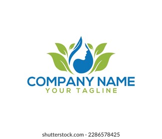 Abstract leaf and drop woman face pure lady natural  logo design. woman oil, natural beauty, spa, Cosmetics and other company vector icon.
