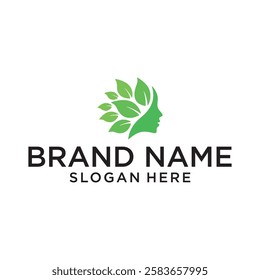 Abstract leaf and drop woman face pure lady natural logo design