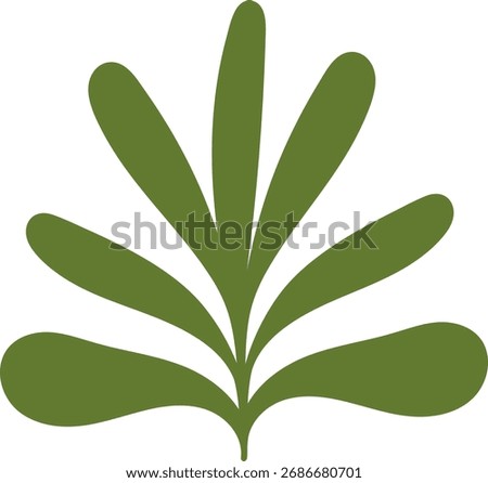 An abstract leaf with elongated shapes in a clean vector style. The design features symmetrical organic forms resembling a stylized plant. Cartoon vector illustration.