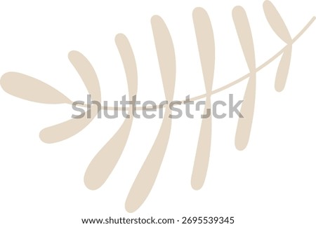 An abstract leaf with elongated shapes in a simple style. The design features smooth curves and a minimalist form. Cartoon vector illustration.