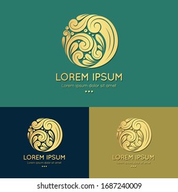 Abstract leaf emblem in a circle shape. Can be used as monogram and logo. Luxury vintage vector template with elegant elements. Great for wallpaper or background decoration.