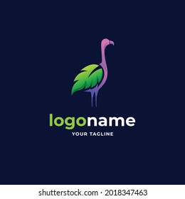 abstract leaf flamingo gradient minimalist logo