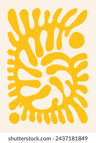 Abstract leaf and flower poster. Hand drawn flowers infantile style. Organic doodle shapes Matisse style, naive art, contemporary backgrounds. Botanic vector illustration