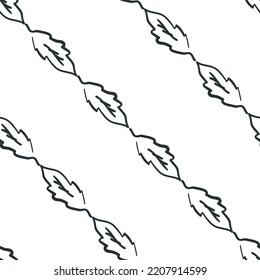 Resumen del fondo de patrón transparente del vector de rayas diagonales de la hoja. Fondo monocromo a rayas con hojas unidas. Repetición simple del follaje de contorno. Diseño de líneas artísticas para empaque, web