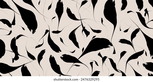 Abstract leaf geometric seamless pattern. Floral decoration fabric print design. Simple uncolored textile texture. Vector illustration