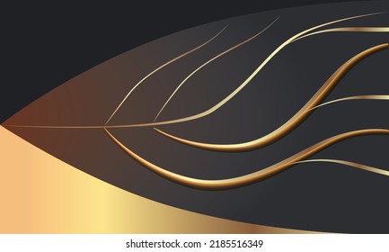 Abstract leaf golden lines with glow and shadow effect,vector illustration