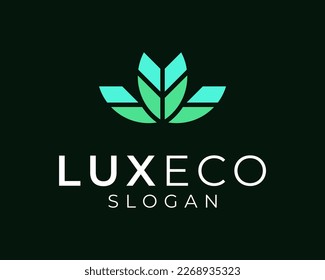Abstract Leaf Green Eco Bio Petal Blossom Modern Geometric Elegant Luxury Simple Vector Logo Design