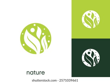 abstract leaf grow logo design. leaves nature with circle abstract icon vector inspiration