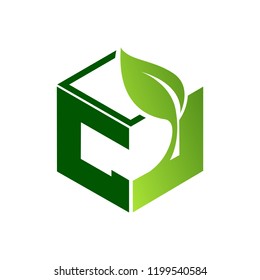 Abstract Leaf in hexagon with green light dark leaf logo template