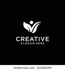Plantilla de diseño de logotipo humano y hoja abstracta