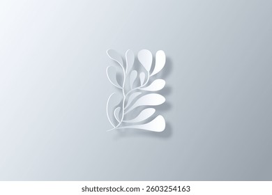 abstract leaf icon made in white paper art style with shadow and highlight