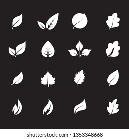 Abstract leaf icon set isolated on black background. Collection of leaf icons for symbol, logo, sign, label and app. Creative art concept. Vector illustration, flat leaves