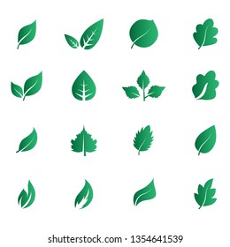 Abstract leaf icon set isolated on white background. Collection of leaf icons for symbol, logo, sign, label and app. Creative art concept. Vector illustration, flat leaves