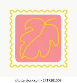 Ilustración de hoja Abstractas en amarillo sobre un fondo rosa. Diseño de hoja con borde ondulado. Arte de hojas minimalista, contorno de hojas simple, colores vibrantes. Vector lindo de la ilustración del sello.