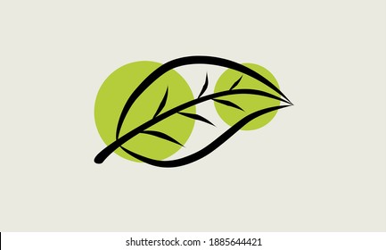 abstract leaf line art with green circle highlight. suitable for natural templates. vector illustration