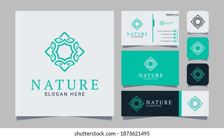 Abstract leaf line art logo and business card