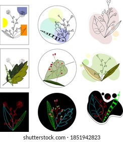 Abstrakte Blatt-Linien-Kunstdrucke. Botanische Innendekoration.