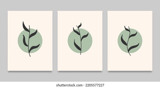 Abstract leaf line shape minimalist wall decor watercolor green painting background, vector art design wallpaper
