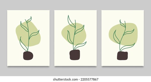 Abstract leaf line vase pot shape minimalist wall decor watercolor painting background, vector art design wallpaper