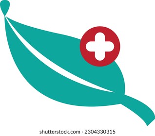 Abstract  leaf liquid extraction with plus or cross icon. Editable Clip Art.
