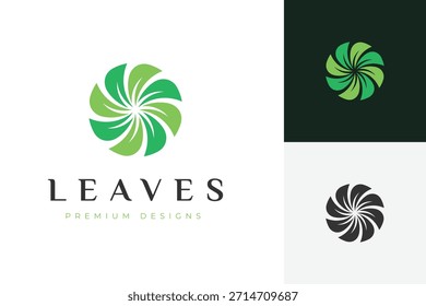 Abstract Leaf Logo Icon Design with Swirling Green Circle Concept for Eco Brand and Agriculture Identity