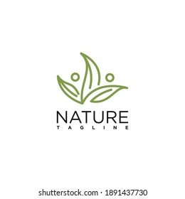 Abstract leaf logo, with line art style design vector template
