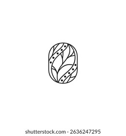 abstract leaf logo in oval frame shape line art design style