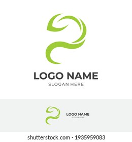 abstract leaf logo template with flat green color style