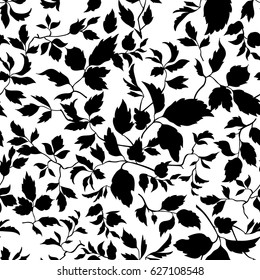 Abstract leaf lush floral seamless pattern. Branch with leaves  background. Flourish nature garden texture