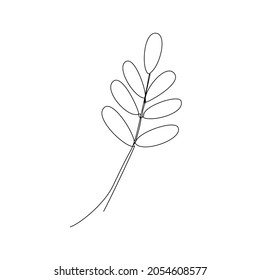 Abstract leaf in one line art drawing style. Black line sketch on white background. Vector illustration. Art design for prints, posters, clothes.