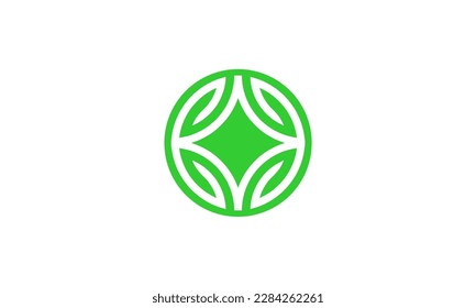 Logo de ornamento de hoja abstracta en círculo
