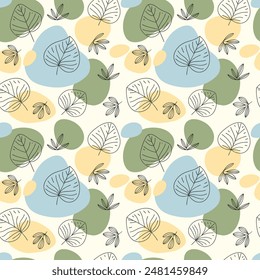Abstract Leaf Pattern With Green, Yellow, And Blue Shapes
