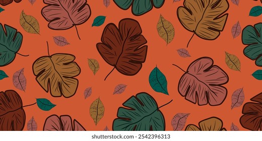 Abstract leaf pattern. Hand-drawn leaf on summer background for autumn fashion style. Vector illustration