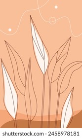 Abstract leaf pattern, line sketch of leaves and plants with details and structure vector illustration
